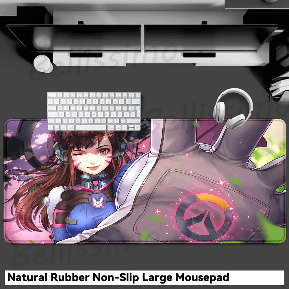 Accesorios Gaming O-Overwatch D-D.va Alfombrilla de Ratón Grande, Alfombrilla para Teclado y Ratón PC, Deskmat XXL Extendida, Alfombrilla Gamer