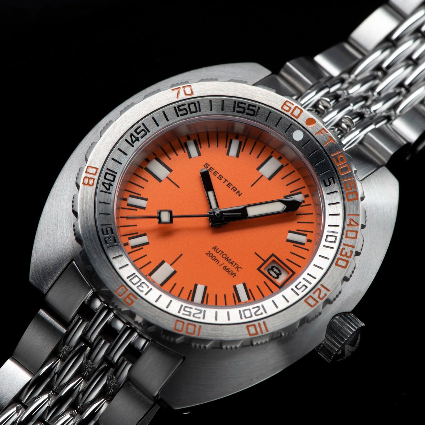 SEESTERN Men Diving Watch Automatic Luminous Date Waterproof Turn Bracelet Wristwatches Retro SUB300T Mechanical Sapphire Glass