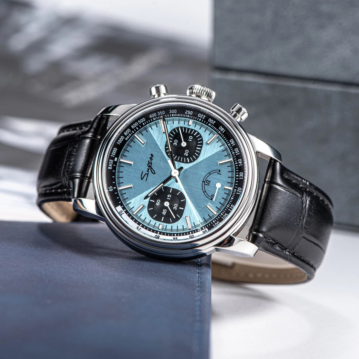 Sugess Watch of Men Pilot 1963 Wristwatches ST1906 Chronograph Handwind Movement Domed Sapphire Waterproof PowerReserve Lume V2