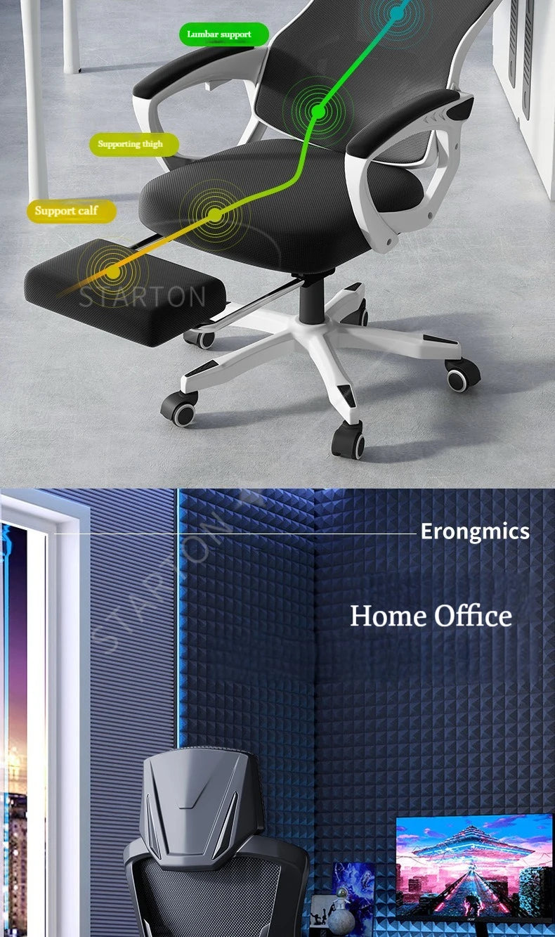 High Density Mesh Office Chair with Footrest, Ergonomic Home Office Chair, Adjustable Executive Swivel Chair with Comfortable Foam Seat