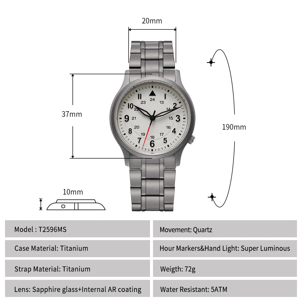 BERNY Full Titanium Watches for Men Quartz Men's Watch Lightweight Sapphire Super Luminous VH31 Sport Field Wristwatches