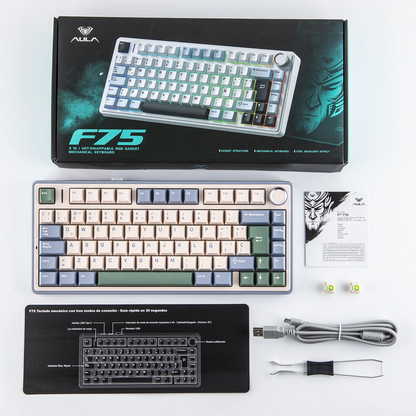 EPOMAKER AULA F75 ISO-ES 75% Spanish QWERTY Hot-Swap Gasket-Mounted Wired/Bluetooth/2.4GHz Wireless Mechanical Gaming Keyboard RGB Backlight