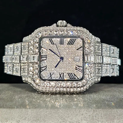UNIGUET Fashion Diamond Watch for Men Luxury Waterproof Square Quartz Clocks Hip Hop Ice Out Jewelry Wristwatch Male Hot Sell