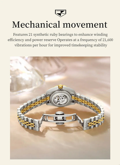 JSDUN 8737 Women Watches High Quality Luxury Elegant Original Mechanical Watch Small Dial Ladies Watch Steel Strap Gifts Box
