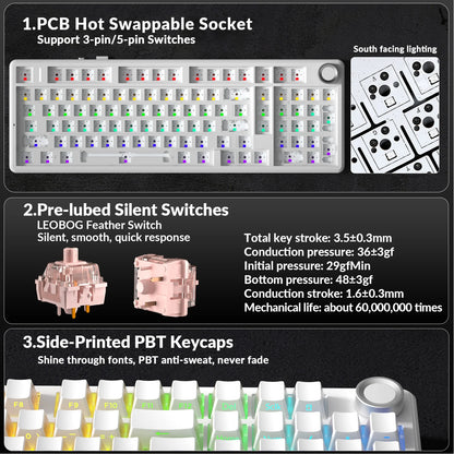 AULA F99Pro Low Noise Keyboard Gasket Structure Hot-swap RGB Mechanical Keyboard with Media Knob