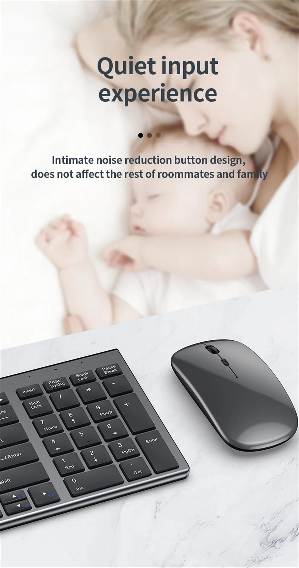 Conjunto de teclado e rato sem fios JOMAA Bluetooth e USB 2.4G para portátil, computador e iPad, combo recarregável e silencioso