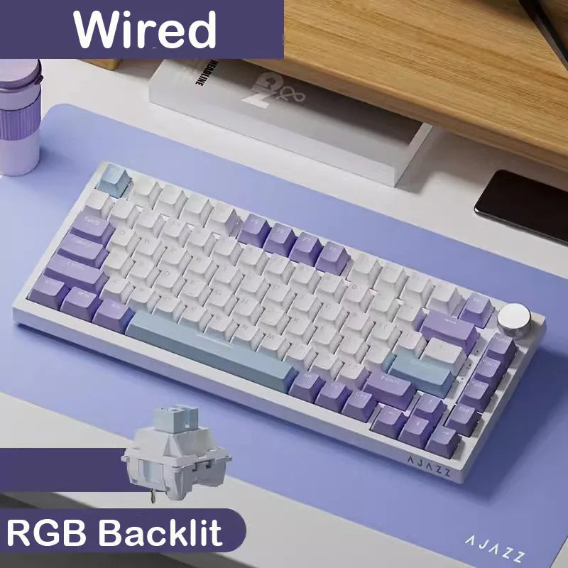 Teclado mecânico AJAZZ AK820 com layout compacto de 70%, iluminação RGB, switches hot-swappable, ligação com fios, sem fios e Bluetooth