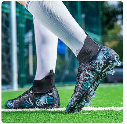 Men's High Ankle Football Boots Turf Soccer Cleats Breathable Non-slip Training Match Sneakers Outdoor Sports FG Soccer Shoes