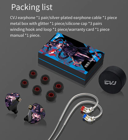 CVJ Night Elf In-Ear Wired Earphones – Dual-Channel 3.5mm HiFi Metal Earbuds with Silver-Plated Cable, High Sensitivity Bass Sound Earhook Headphones