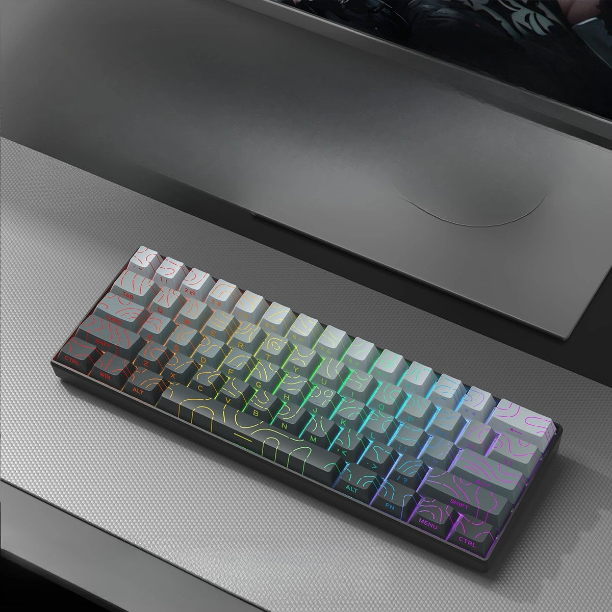 Wireless Gaming Mechanical Keyboard 60% RGB Bluetooth Keyboard, Triple Mode Wireless Mechanical Keyboard with 61 Keys, Compact RGB Gaming Keyboard for PC, Laptop & Tablet