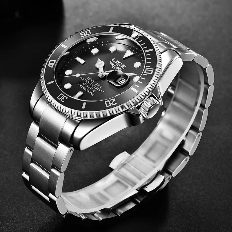 LIGE férfi karóra – kvarc kronográf, vízálló, laza és professzionális stílusú, egy neves márka luxus divatkiegészítője.