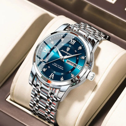 Montre-bracelet homme POEDAGAR de luxe tendance, étanche, en acier inoxydable, lumineuse, avec date et mouvement à quartz.