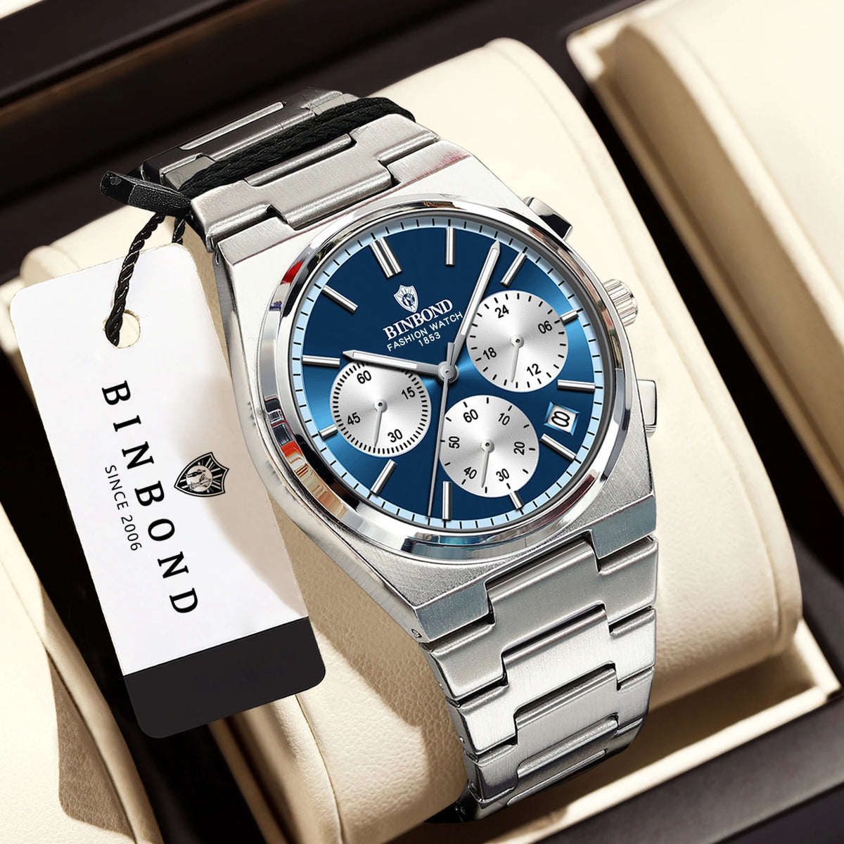 BINBOND nauwkeurig quartzhorloge voor heren, robuust, automatische datum, chronograaf, verlicht, waterdicht, luxe, casual herenhorloge Reloj