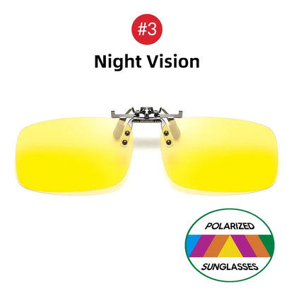 Classic Mirror Blue Flip Up Clip on Sunglasses Fishing Men Square Polarized Lens Metal Night Vision Driving UV400 Women Glasses