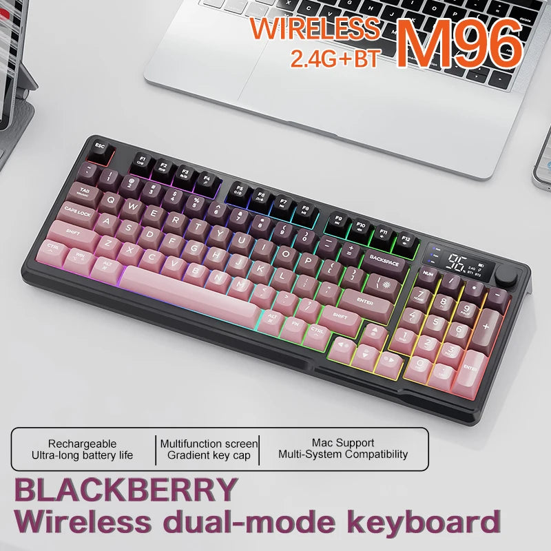 Teclado Bluetooth Sem Fios M96 FREEWOLF com Ecrã Gaming, Ecrã Eletrónico, Ligação a Vários Dispositivos, Ergonomia Gaming