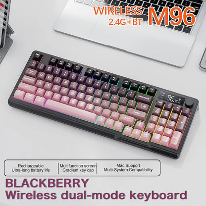 Teclado Bluetooth Sem Fios M96 FREEWOLF com Ecrã Gaming, Ecrã Eletrónico, Ligação a Vários Dispositivos, Ergonomia Gaming