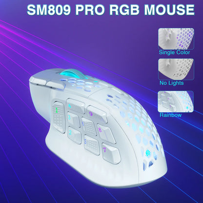 SOLAKAKA SM809 Pro Wireless MMO Gaming Mouse, PAW3311 24000 DPI RGB Programmable Gaming Mouse with 16 Side Buttons, Tri-Mode Bluetooth, 2.4GHz & Wired