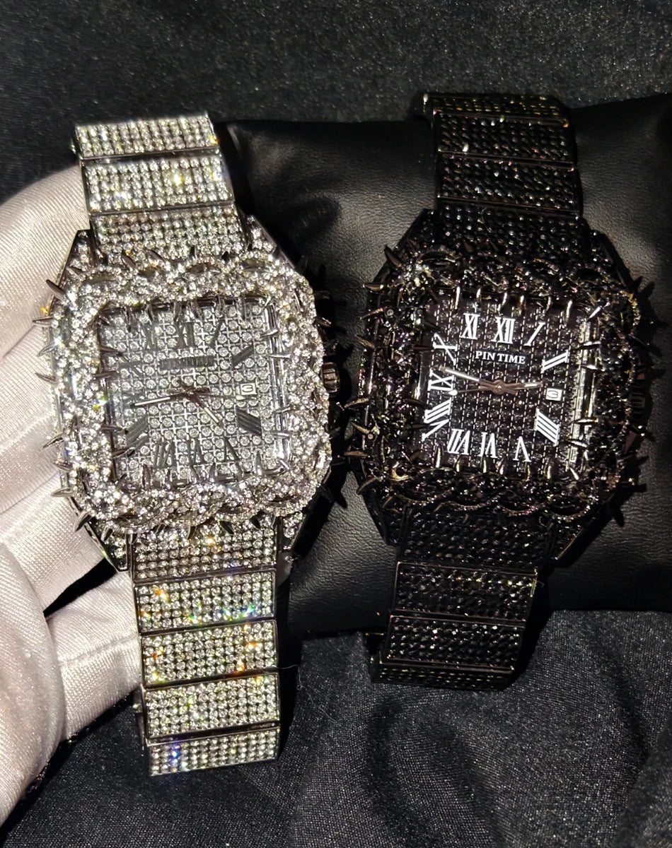 Shine Luxury Hip-Hop Diamond Watch with Emeralds for Men Replica Czech Stone Inlaid Waterproof Gold Watch שעוני יוקרה