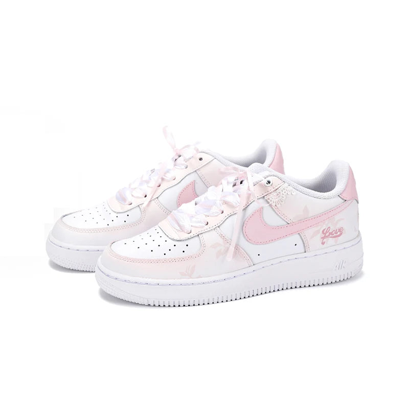 Custom Sneakers Nike Air Force 1 Low Heartbeat Reflection Deconstructed Gradient Sneakers with Ribbon Embossed Details for Women
