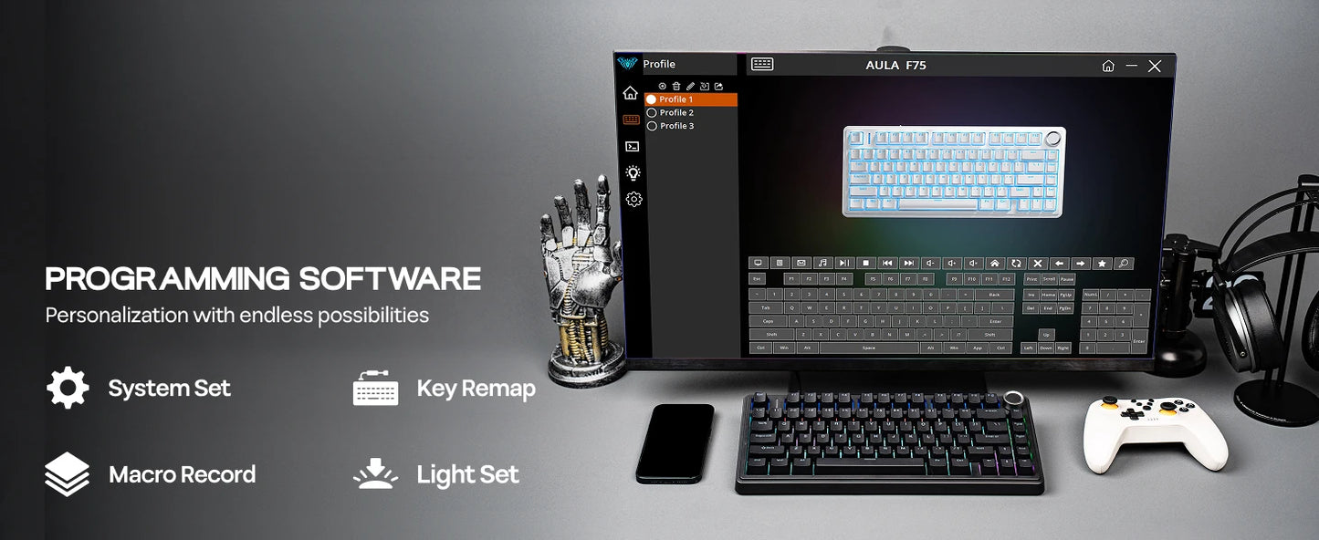 Teclado mecânico EPOMAKER x AULA F75 com fio, 75%, layout ANSI US, gasket, hot-swap, para Mac/WIN/Android, com botão rotativo