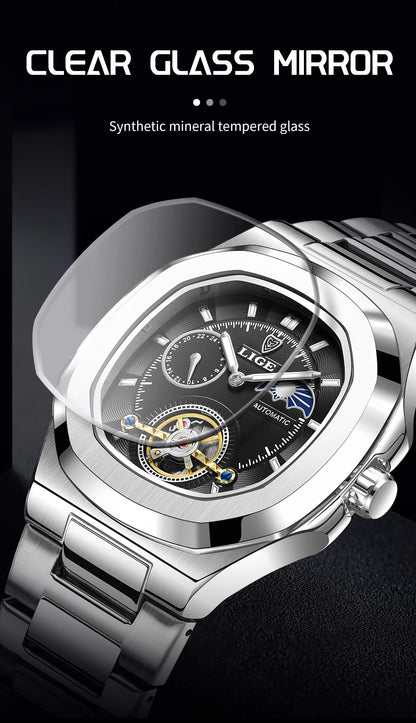 LIGE Watch For Man Luxury Business Waterproof Luminous Mechanical Watches Fashion Moon Phase Automatic Movement Men's Watches