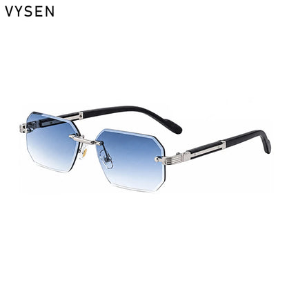 Vintage Punk Rectangle Rimless Sunglasses Men 2026 Luxury Brand Geometric Polygon Sun Glasses Male Trendy Square Shades Eyewear