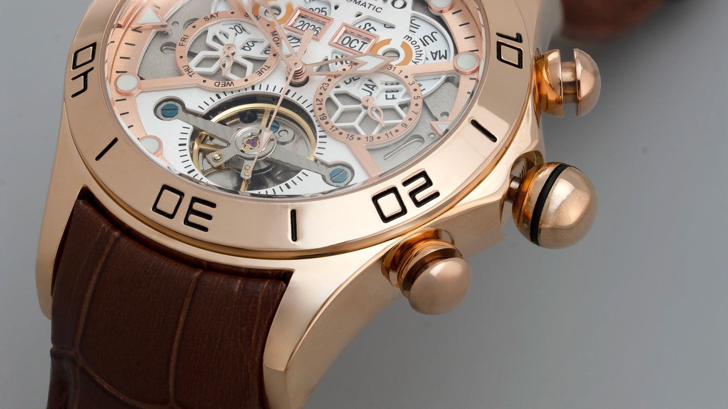 CASENO brand bubble perpetual calendar fully automatic tourbillon large dial mechanical watch belt watch -58284G