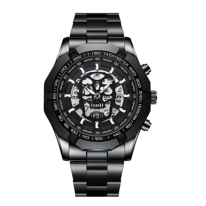 Montre-bracelet BINBOND pour homme, motif crâne squelette, à quartz précis, luxueuse, lumineuse, étanche, avec date automatique, robuste.