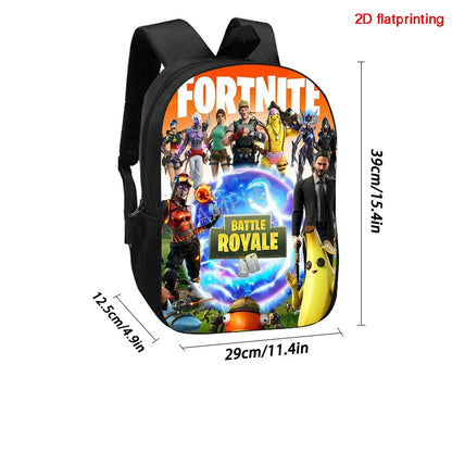 Fortnite 15 tommer tegneserie-skolerygsæk til børn, drenge og piger, cool gaming-print, let og rummelig rygsæk, egnet til alderen 5-8