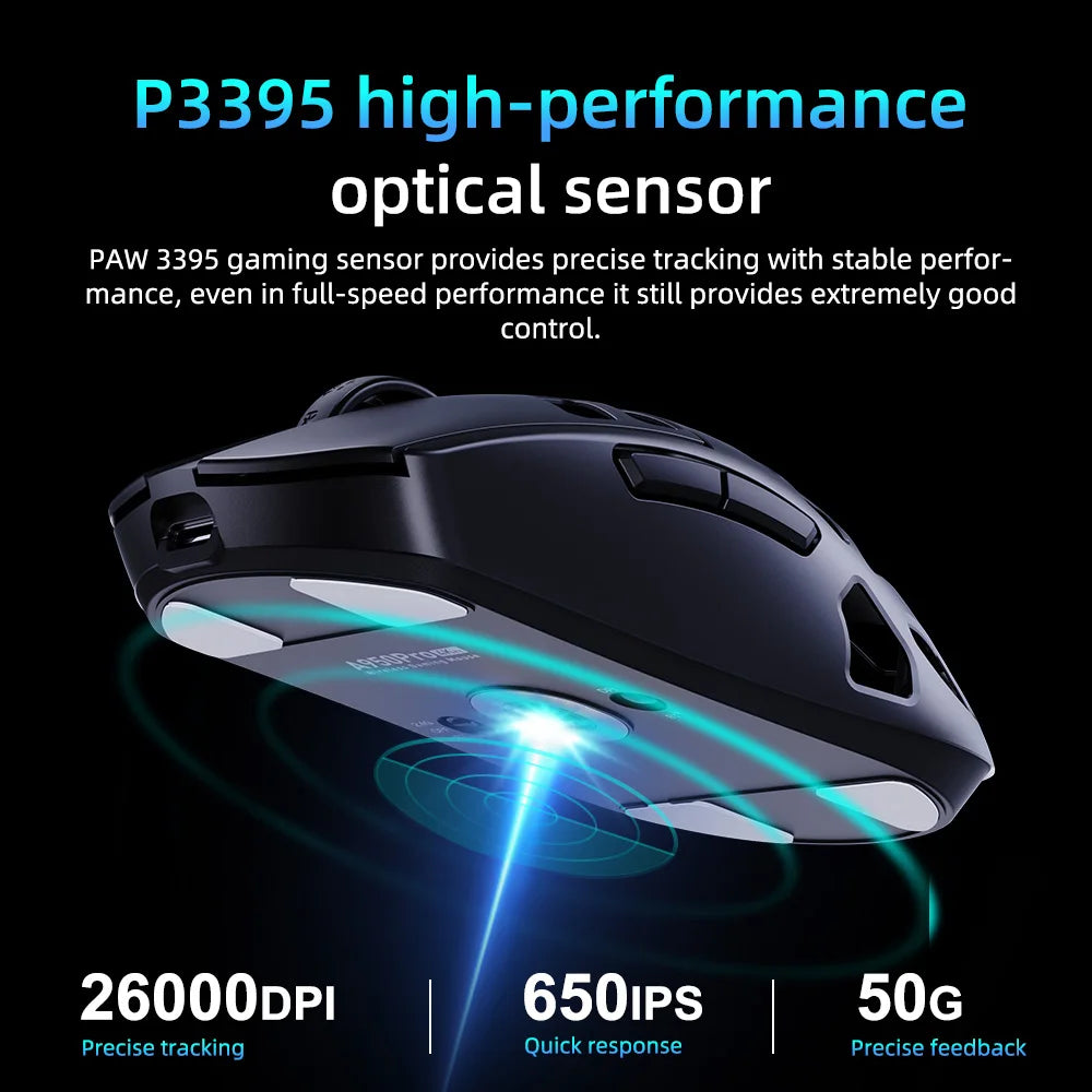 DAREU Al-mg Tri-mode 8Khz PBT trådløs gamingmus med hurtigopladning, PAW3950, 30000 DPI, letvægtsdesign til PC-gamere