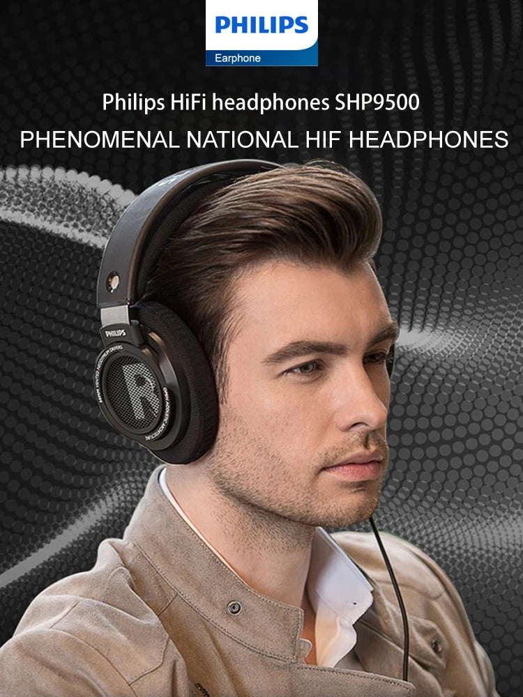 Philips SHP9500 HiFi Stereo Wired Headphones, 50mm Dynamic Driver Open-Back Headset for Gaming, Music, Study & Professional Audio
