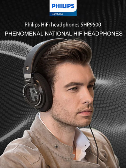 Philips SHP9500 HiFi Stereo Wired Headphones, 50mm Dynamic Driver Open-Back Headset for Gaming, Music, Study & Professional Audio