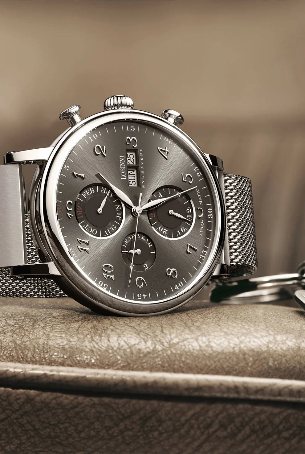 Luxury Brand Switzerland LOBINNI Ewiger Kalender Automatische mechanische Herrenuhr Saphirglas Multifunktionsuhr L13019-8