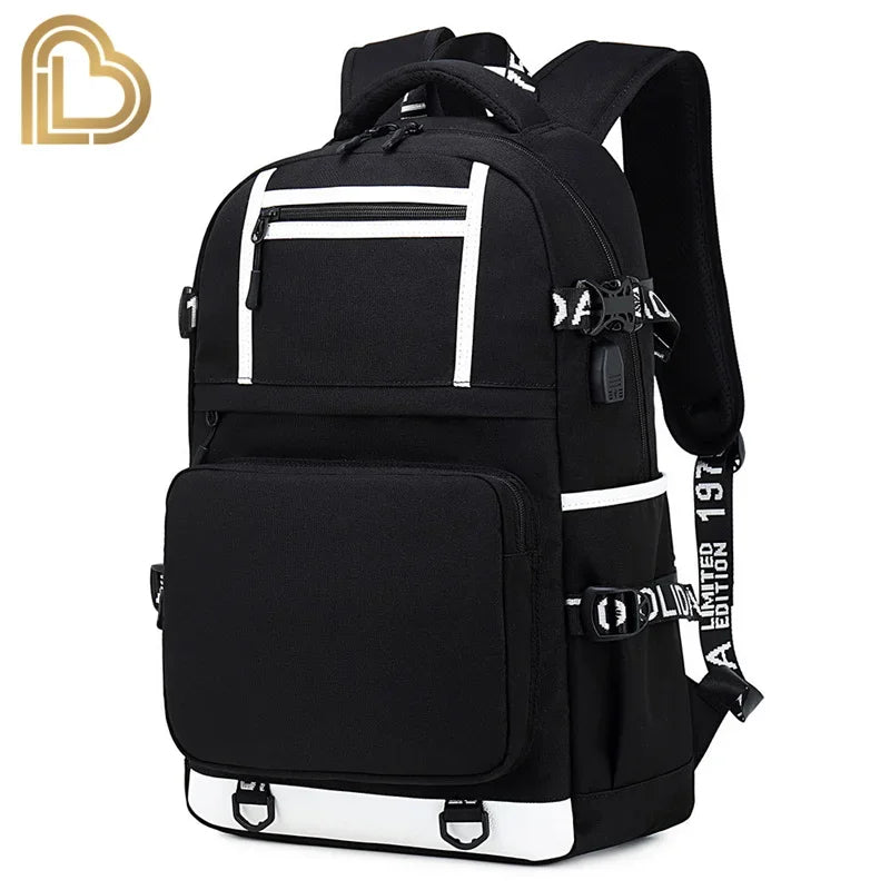 Yule Trooper F-Fortnited Battle Royale Backpack with USB Charging Anime Figures Study Stationery Compartment Students Mochila