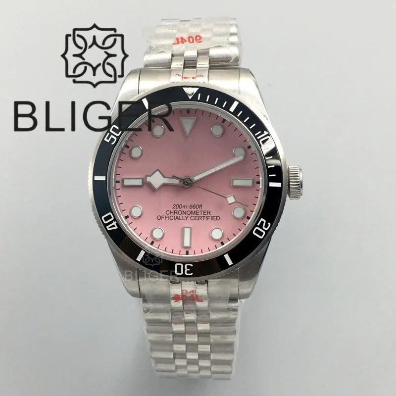BLIGER 39mm Classic Wine Red Diver Watch For Men NH35 Mechanical Domed Sapphire Glass100m Waterproof Super Luminous Reloj Hombre
