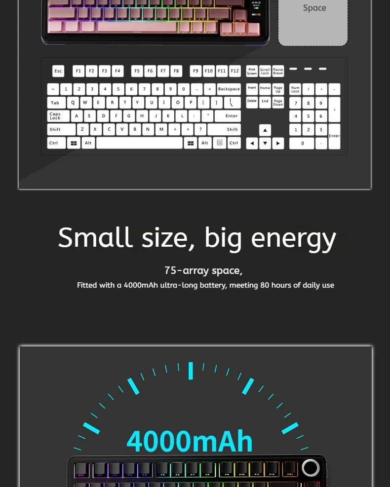 Teclado Mecânico AULA S75 PRO 75% Layout Personalizado Retroiluminação RGB Sem Fios Bluetooth Gaming com Ecrã e Botão Rotativo