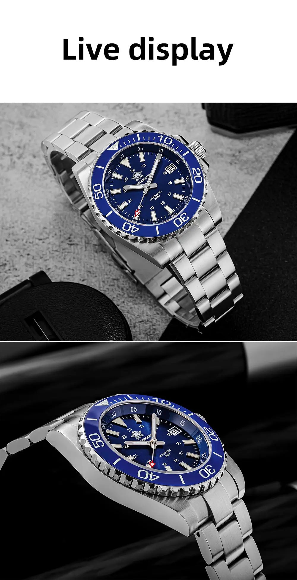 ADDIESDIVE Men's Diver's Watch 200m Sapphire Luminous Ceramic Bezel Men's Analog Mechanical Watch Stainless Steel Diving Watches
