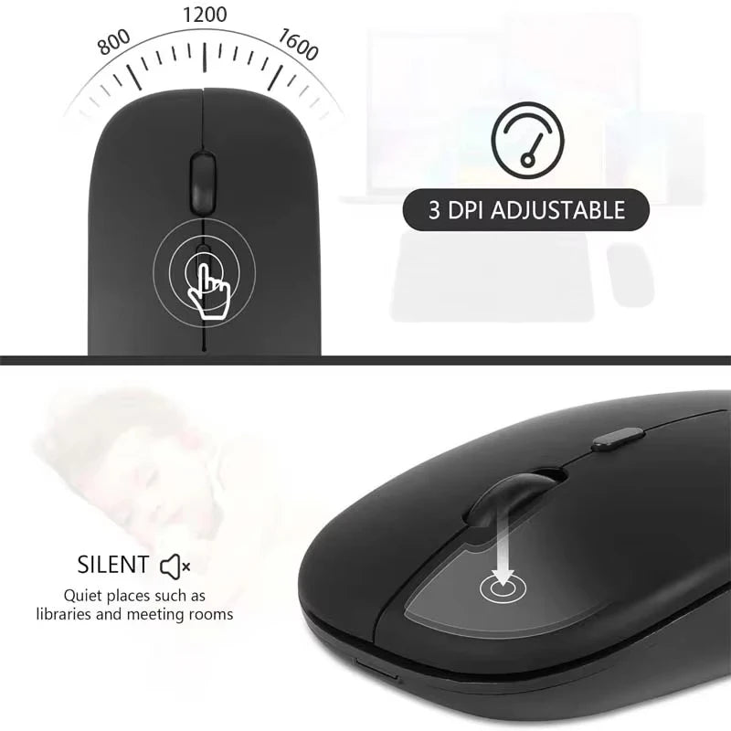 Rechargeable Wireless Mouse Bluetooth 2.4GHz Dual Mode, Silent Ergonomic Wireless Mouse with Adjustable DPI, USB Rechargeable Mouse for PC, Laptop, Mac & Tablet