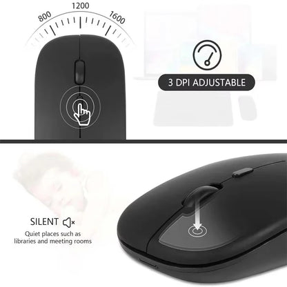 Rechargeable Wireless Mouse Bluetooth 2.4GHz Dual Mode, Silent Ergonomic Wireless Mouse with Adjustable DPI, USB Rechargeable Mouse for PC, Laptop, Mac & Tablet