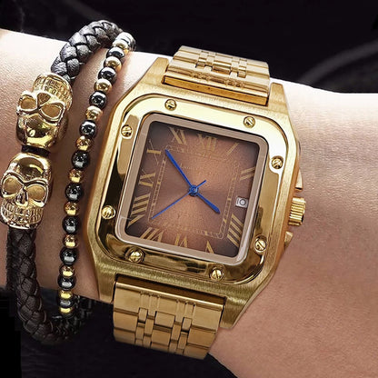 High-End Business Series Men's Watches, Fully Automatic Mechanical Watches, Skeleton Design, Butterfly Clasp Stainless Steel Strap, High-End Luxury Small Square Men's Watches, Fashionable Business Casual Multifunctional Men's