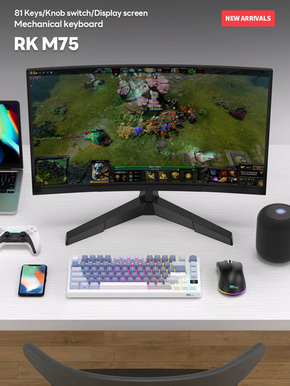 RK ROYAL KLUDGE M75 2.4G Wireless/Bluetooth/USB-C Mechanical Keyboard 81Keys RGB Hot-Swappable Gasket Gamer Keyboard with Screen
