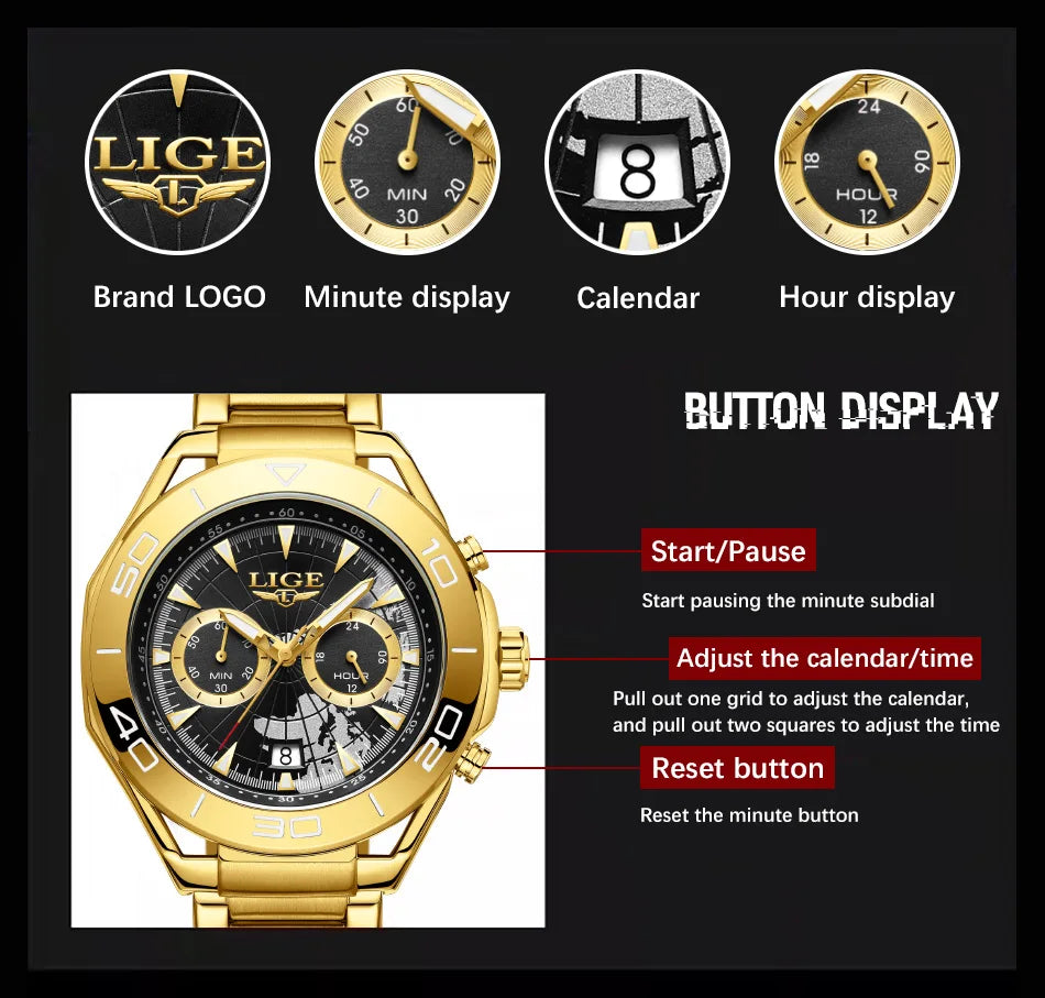 LIGE Top Brand Luxury Mens Watches Casual Business Watch Men Fashion Waterproof Military Men's Quartz Wristwatch Montre Homme