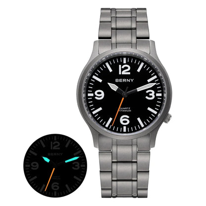BERNY Full Titanium Men Watch Super Luminous Sports Quartz Watches Lightweight and Comfortable 5ATM Easy Read Wristwatch
