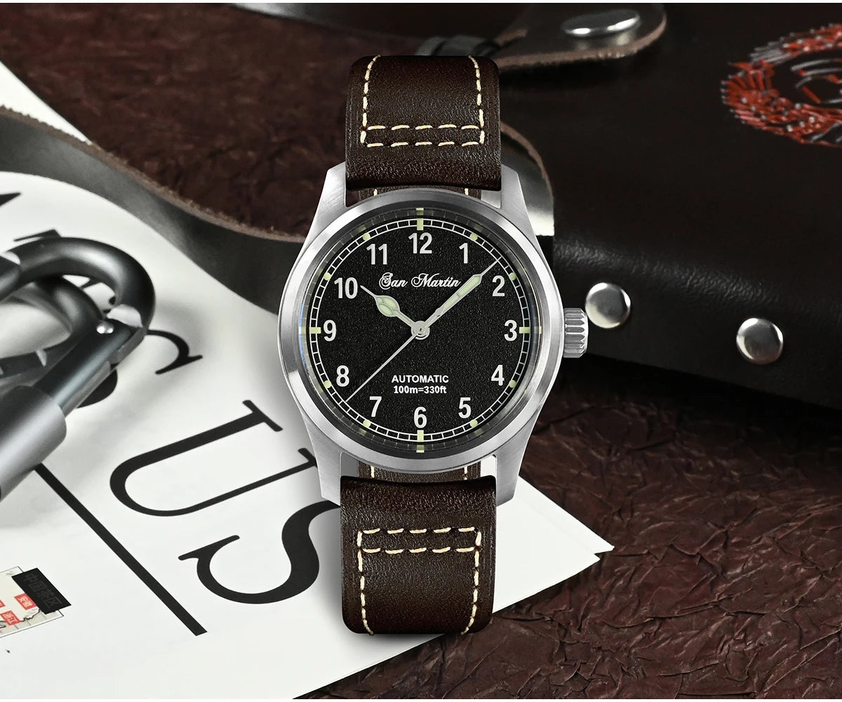 San Martin Simple Men Watch 37mm Pilot Miyota 8215 Classic Military Explore Automatic Mechanical Watches Waterproof 100m