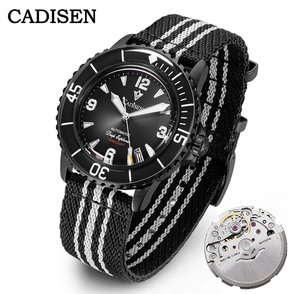 CADISEN Deep Explorer 2025 New Automatic Mechanical Watch Man Canvas Strap Wristwatch 8215 Luxury Luminous Waterproof Watches
