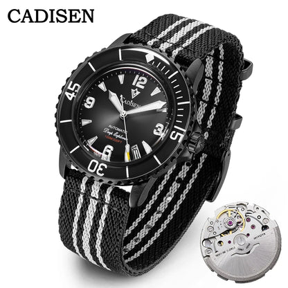 CADISEN Deep Explorer 2025 New Automatic Mechanical Watch Man Canvas Strap Wristwatch 8215 Luxury Luminous Waterproof Watches