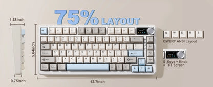 YUNZII B75 PRO MAX Wireless Mechanical Keyboard, QMK/VIA Custom 75% Gaming Keyboard with Screen&Knob, Creamy Sounds for Win/Mac