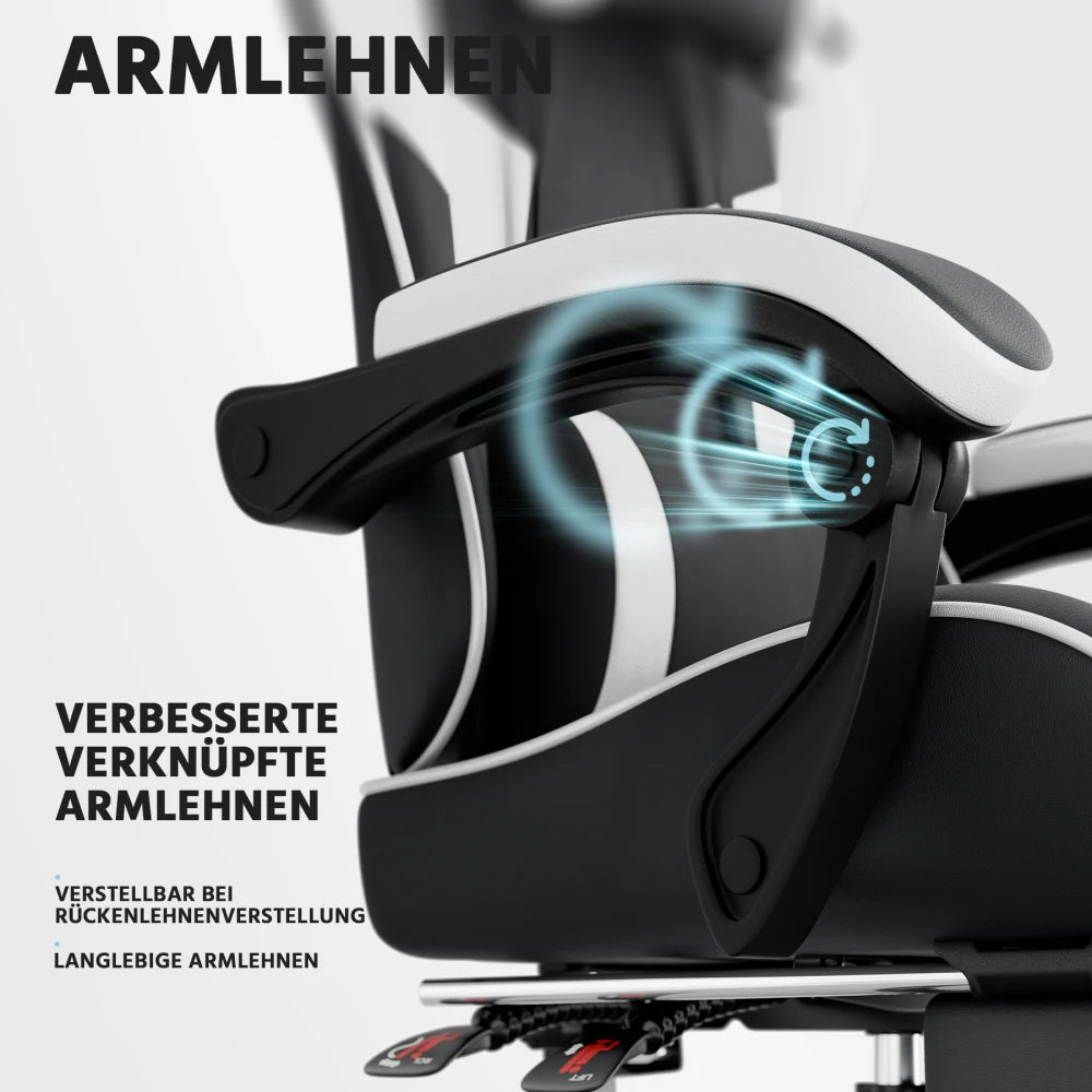 Ergonomic Gaming Chair with Lumbar Support, Adjustable Office Chair, Breathable PU Leather Computer Chair with Footrest & Reclining Backrest