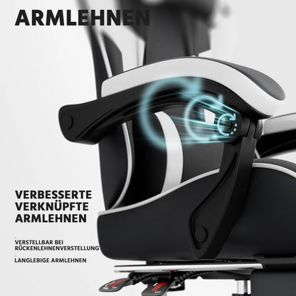 Ergonomic Gaming Chair with Lumbar Support, Adjustable Office Chair, Breathable PU Leather Computer Chair with Footrest & Reclining Backrest