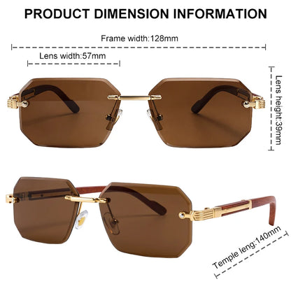 Vintage Punk Rectangle Rimless Sunglasses Men 2026 Luxury Brand Geometric Polygon Sun Glasses Male Trendy Square Shades Eyewear